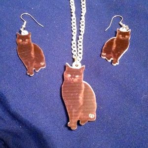 Cat necklace and earrings